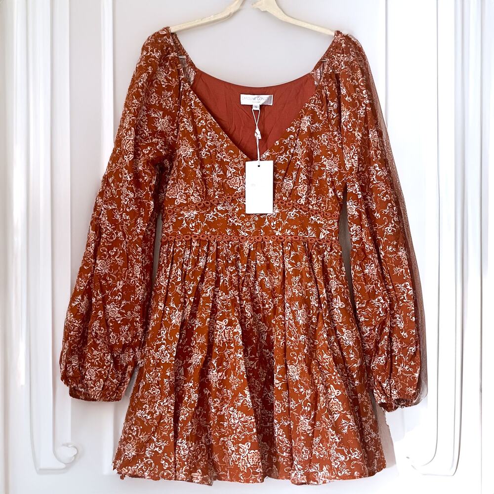 Caroline Constas Blakely Floral Mini Dress NWT Rust S - Picture 4 of 16